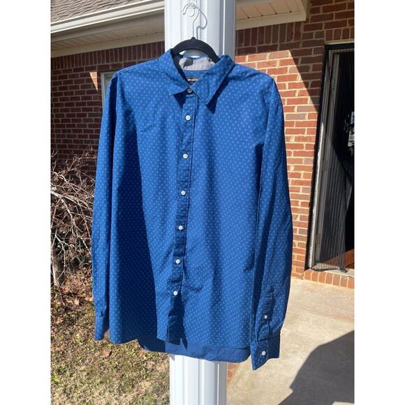 Michael Kors Men's Button Up Shirt Size XL Blue 100% Cotton Floral Long Sleeves - Picture 1 of 8